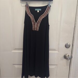 Aina Be Black Midi Dress with Embellished Neckline